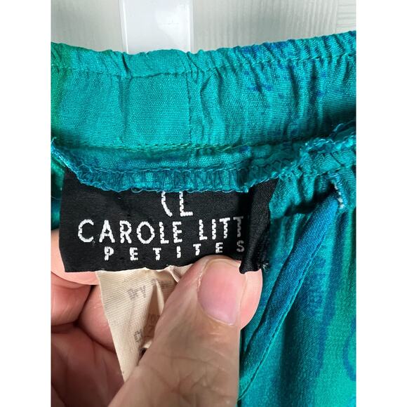 Vintage Carole Little Petites Pull On Tie Waist Blue Boho Rayon Pants Large 14 - Picture 2 of 5